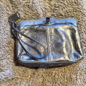 Coach Metallic Silver Wristlet
